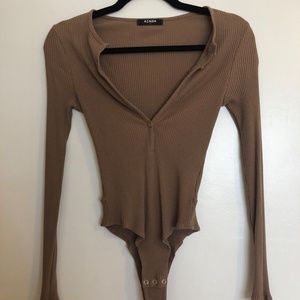 Tan Azalea long sleeve ribbed bodysuit